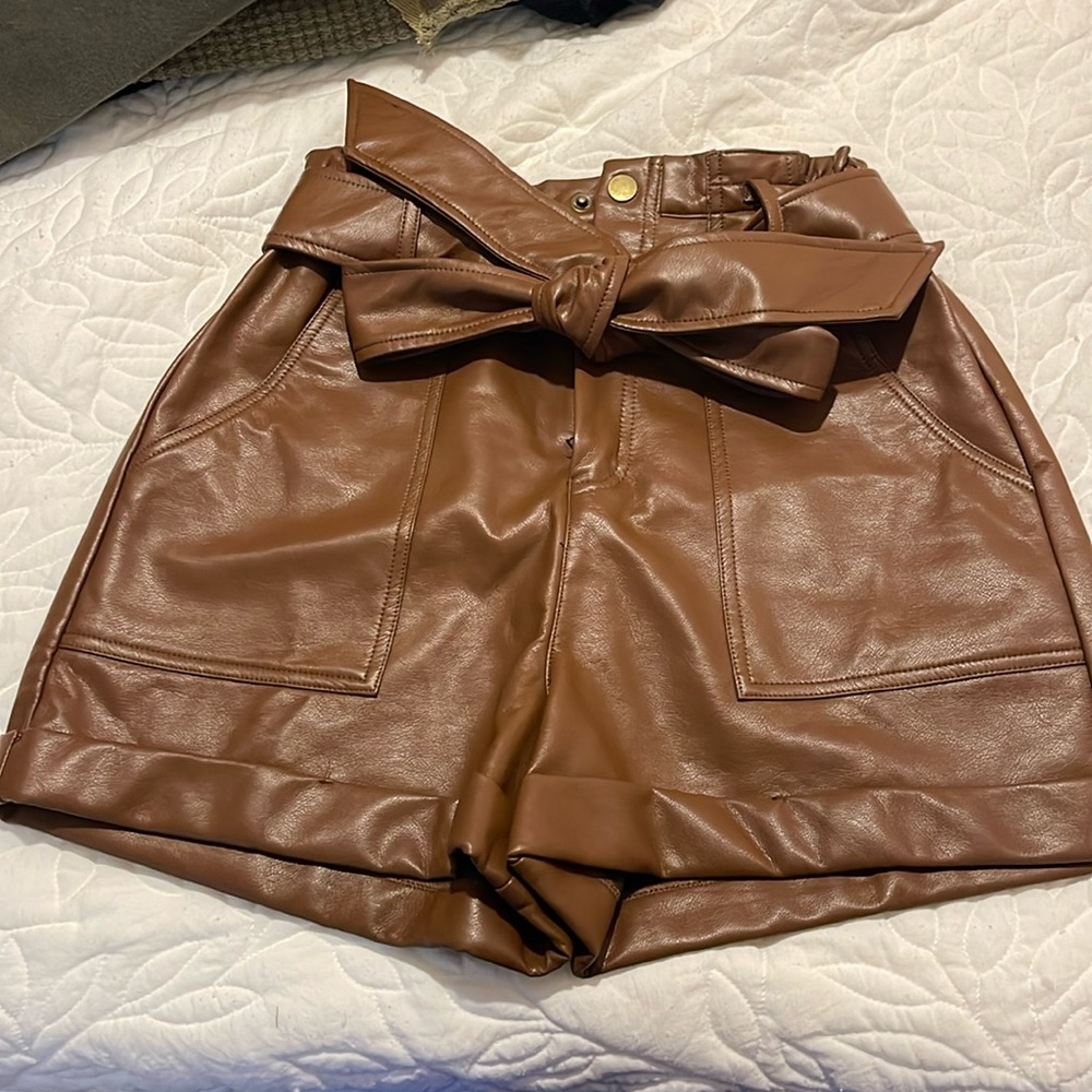 Brown faux leather shorts